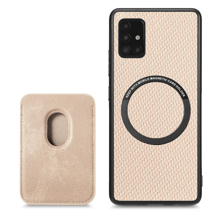 For Samsung Galaxy A51 5G Carbon Fiber Leather Card Magsafe Magnetic Phone Case(Khaki) - Galaxy Phone Cases by PMC TechLife | Online Shopping South Africa | PMC TechLife