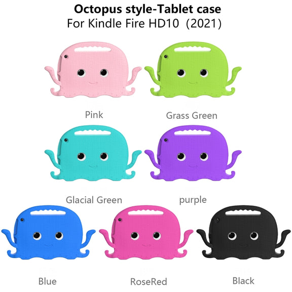 For Amazon Kindle Fire HD10 2021 Octopus Style EVA + PC Tablet Case with Strap(Black)