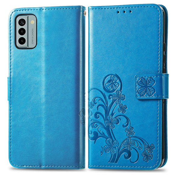 For Nokia G22  Four-leaf Clasp Embossed Buckle Leather Phone Case(Blue)