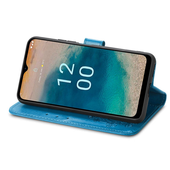 For Nokia G22  Four-leaf Clasp Embossed Buckle Leather Phone Case(Blue)