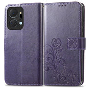For Honor X7a Four-leaf Clasp Embossed Leather Phone Case(Purple)