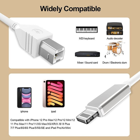 1m 8 Pin to USB-B MIDI Cable for iPad / iPhone