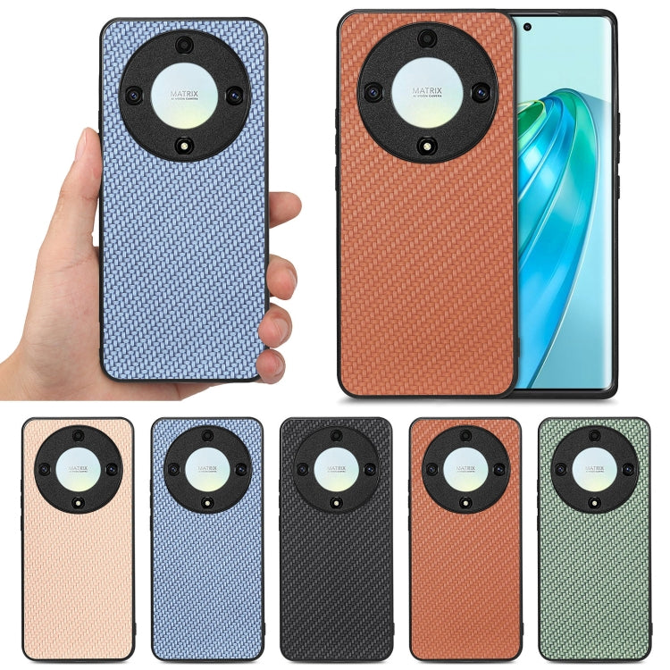 For Honor X9A Carbon Fiber Texture Leather Back Cover Phone Case(Blue)