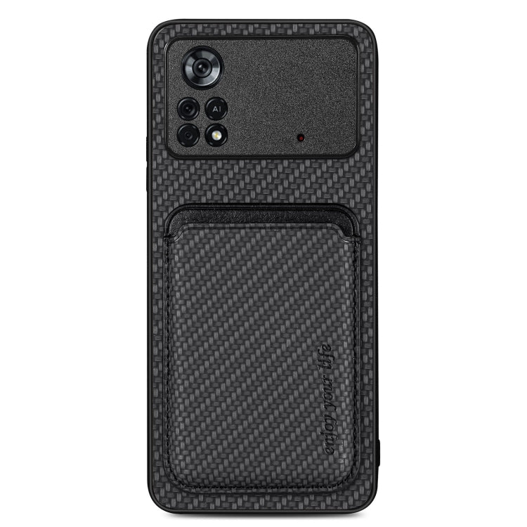 For Xiaomi Poco X4 Pro 5G Carbon Fiber Leather Card Magsafe Magnetic Phone Case(Black) - Poco X4 Pro 5G Cases by PMC TechLife | Online Shopping South Africa | PMC TechLife