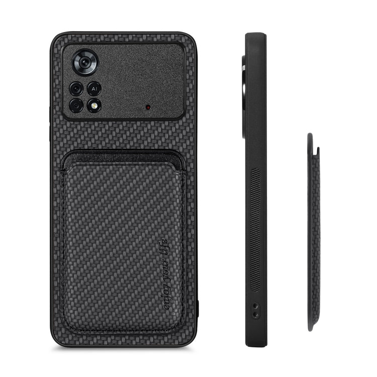 For Xiaomi Poco X4 Pro 5G Carbon Fiber Leather Card Magsafe Magnetic Phone Case(Black) - Poco X4 Pro 5G Cases by PMC TechLife | Online Shopping South Africa | PMC TechLife