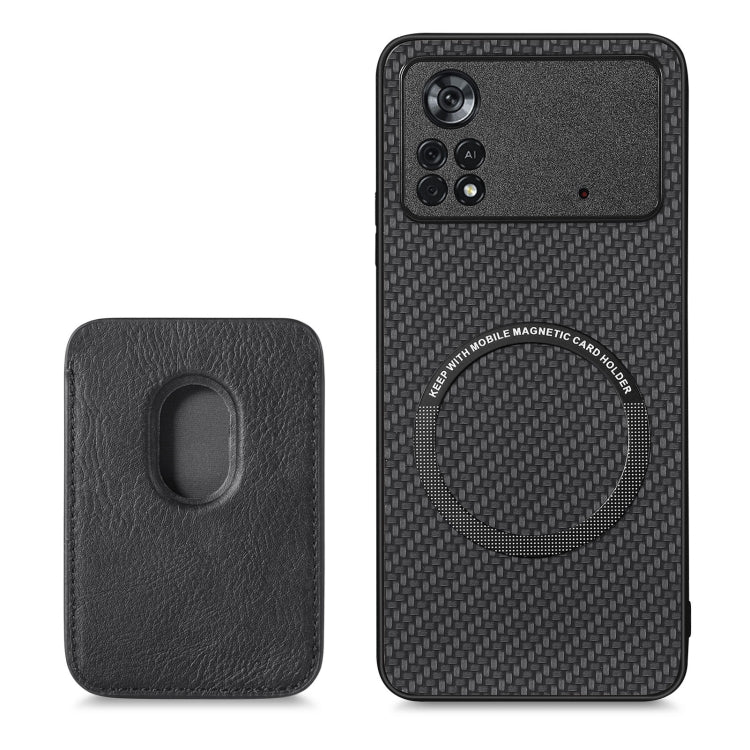 For Xiaomi Poco X4 Pro 5G Carbon Fiber Leather Card Magsafe Magnetic Phone Case(Black) - Poco X4 Pro 5G Cases by PMC TechLife | Online Shopping South Africa | PMC TechLife