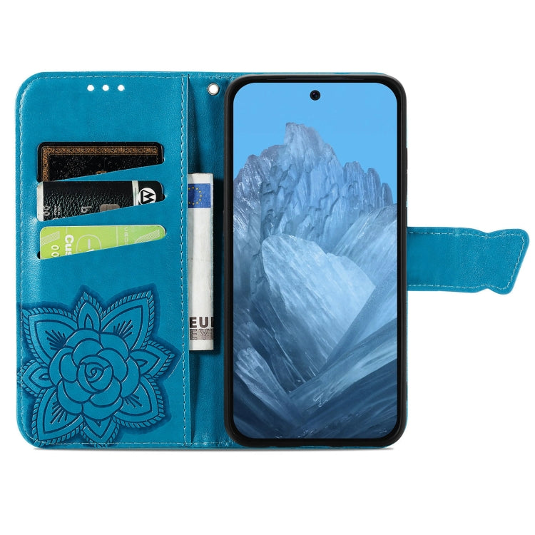 For Google Pixel 9 Butterfly Love Flower Embossed Leather Phone Case(Blue) - Google Cases by PMC TechLife | Online Shopping South Africa | PMC TechLife | Buy Now Pay Later Mobicred