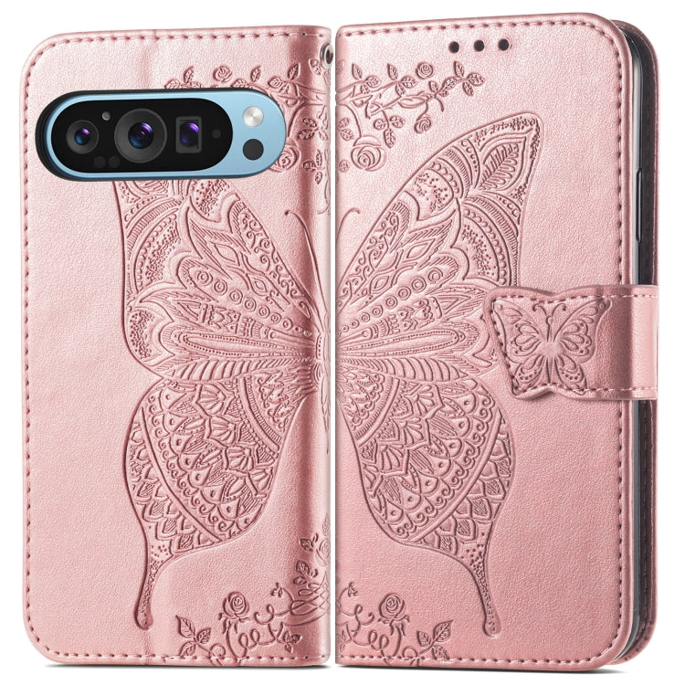 For Google Pixel 9 Butterfly Love Flower Embossed Leather Phone Case(Rose Gold) - Google Cases by PMC TechLife | Online Shopping South Africa | PMC TechLife | Buy Now Pay Later Mobicred
