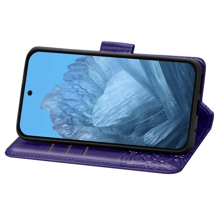 For Google Pixel 9 Butterfly Love Flower Embossed Leather Phone Case(Dark Purple) - Google Cases by PMC TechLife | Online Shopping South Africa | PMC TechLife | Buy Now Pay Later Mobicred