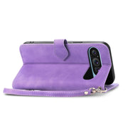 For Google Pixel 9 Pro Embossed Flower Zipper Leather Phone Case(Purple)