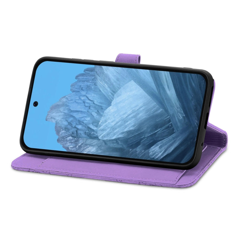 For Google Pixel 9 Pro Embossed Flower Zipper Leather Phone Case(Purple) - Google Cases by PMC TechLife | Online Shopping South Africa | PMC TechLife | Buy Now Pay Later Mobicred