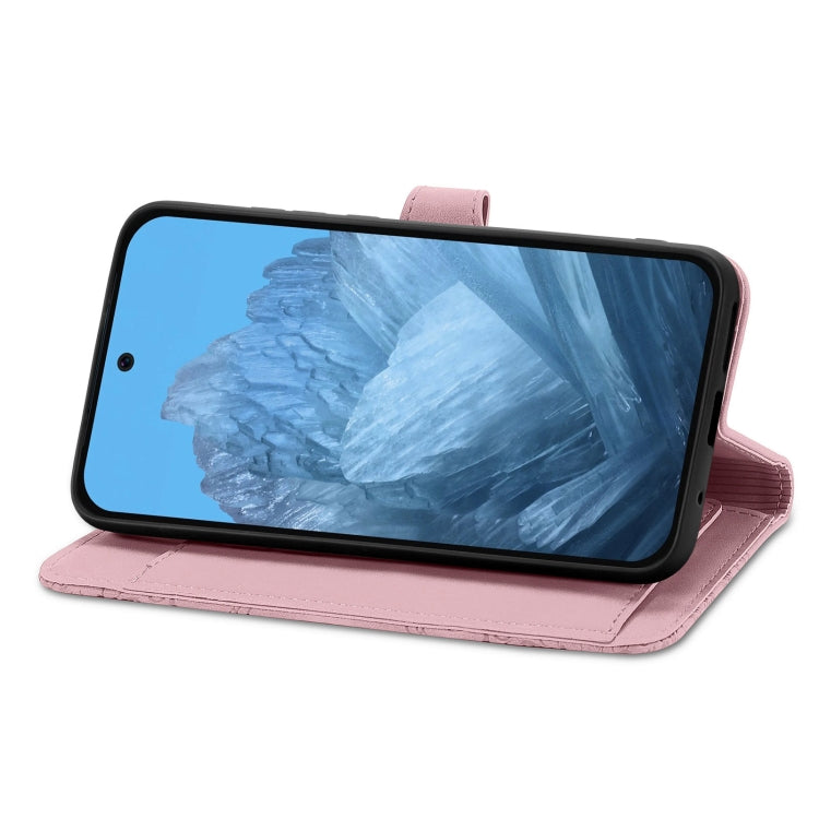 For Google Pixel 9 Pro Embossed Flower Zipper Leather Phone Case(Pink) - Google Cases by PMC TechLife | Online Shopping South Africa | PMC TechLife | Buy Now Pay Later Mobicred