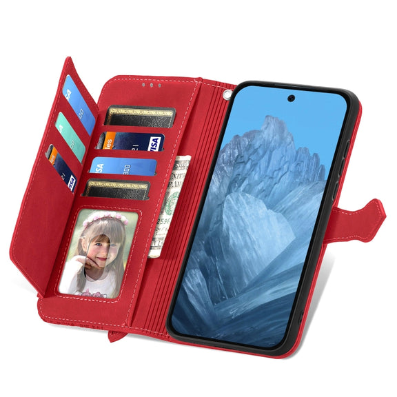 For Google Pixel 9 Pro Embossed Flower Zipper Leather Phone Case(Red)