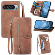 For Google Pixel 9 Embossed Flower Zipper Leather Phone Case(Brown) - Google Cases by PMC TechLife | Online Shopping South Africa | PMC TechLife | Buy Now Pay Later Mobicred