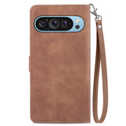 For Google Pixel 9 Embossed Flower Zipper Leather Phone Case(Brown)