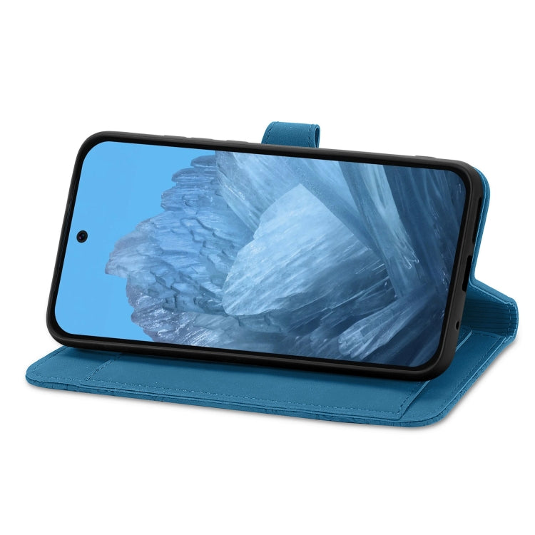 For Google Pixel 9 Embossed Flower Zipper Leather Phone Case(Blue) - Google Cases by PMC TechLife | Online Shopping South Africa | PMC TechLife | Buy Now Pay Later Mobicred