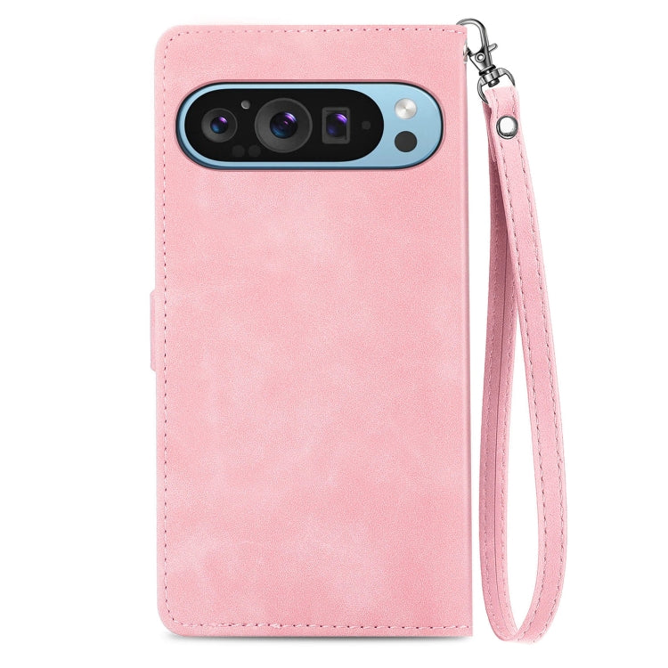 For Google Pixel 9 Embossed Flower Zipper Leather Phone Case(Pink) - Google Cases by PMC TechLife | Online Shopping South Africa | PMC TechLife | Buy Now Pay Later Mobicred