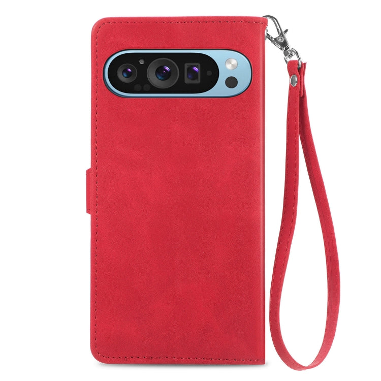 For Google Pixel 9 Embossed Flower Zipper Leather Phone Case(Red) - Google Cases by PMC TechLife | Online Shopping South Africa | PMC TechLife | Buy Now Pay Later Mobicred