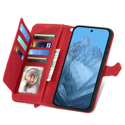 For Google Pixel 9 Embossed Flower Zipper Leather Phone Case(Red)
