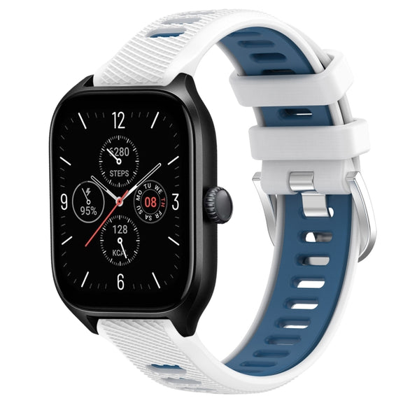 For Amazfit GTR Mini 20mm Cross Texture Two Color Silicone Steel Buckle Watch Band(White+Blue)