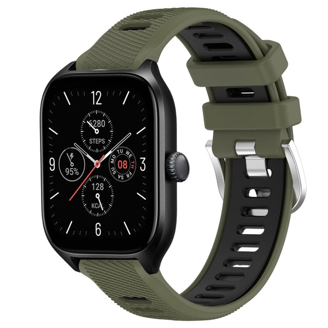 For Amazfit GTR Mini 20mm Cross Texture Two Color Silicone Steel Buckle Watch Band(Army Green+Black)