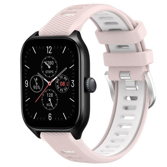 For Amazfit GTR Mini 20mm Cross Texture Two Color Silicone Steel Buckle Watch Band(Pink+White)