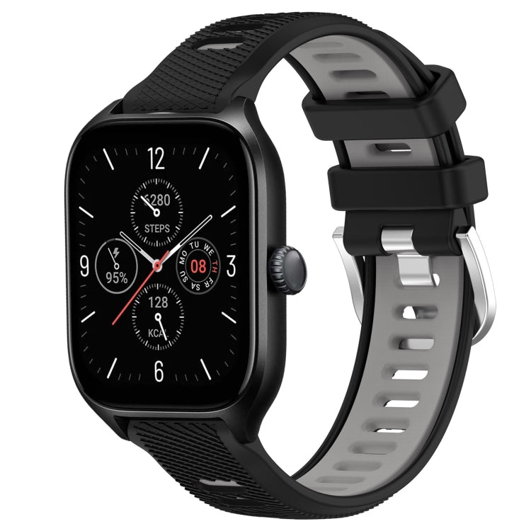 For Amazfit GTR Mini 20mm Cross Texture Two Color Silicone Steel Buckle Watch Band(Black+Grey) - Watch Bands by PMC TechLife | Online Shopping South Africa | PMC TechLife | Buy Now Pay Later Mobicred