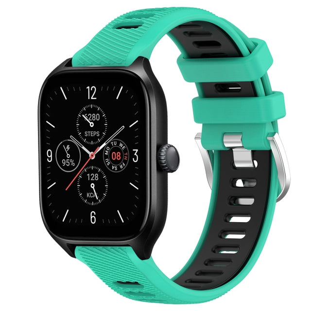 For Amazfit GTR Mini 20mm Cross Texture Two Color Silicone Steel Buckle Watch Band(Lake Blue+Black)