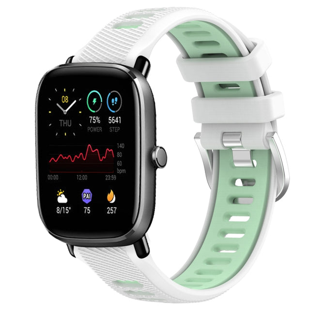 For Amazfit GTS 4 20mm Cross Texture Two Color Silicone Steel Buckle Watch Band(White+Teal)