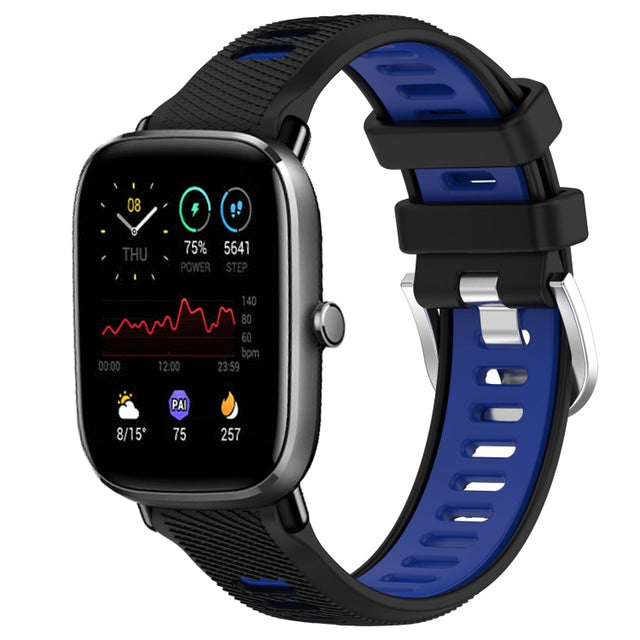 For Amazfit GTS 4 20mm Cross Texture Two Color Silicone Steel Buckle Watch Band(Black+Blue)