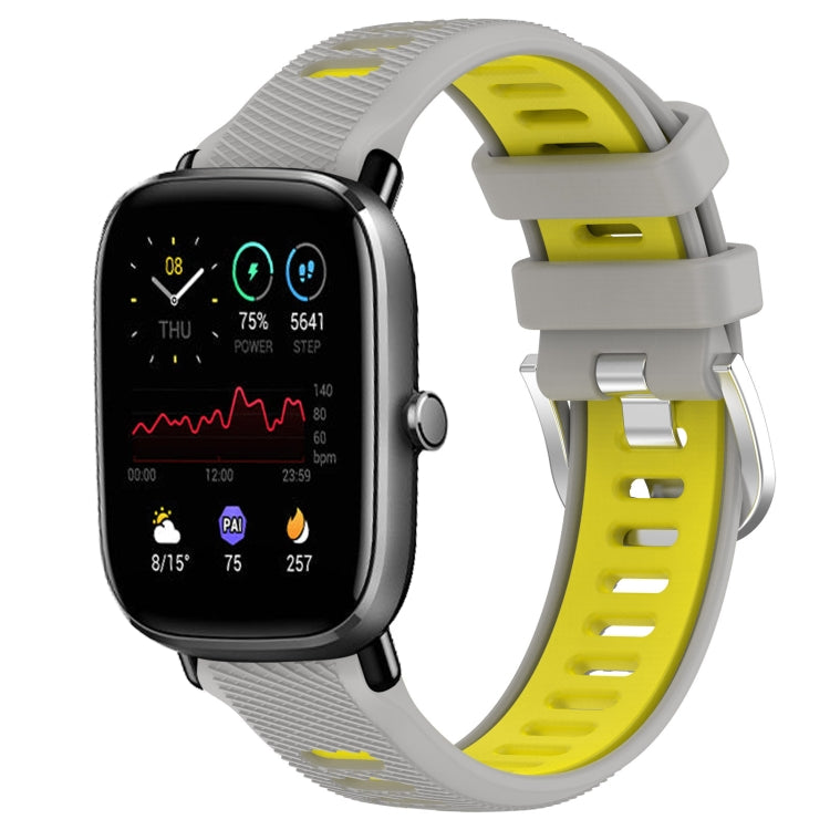 For Amazfit GTS 4 20mm Cross Texture Two Color Silicone Steel Buckle Watch Band(Grey+Yellow) - Watch Bands by PMC TechLife | Online Shopping South Africa | PMC TechLife | Buy Now Pay Later Mobicred