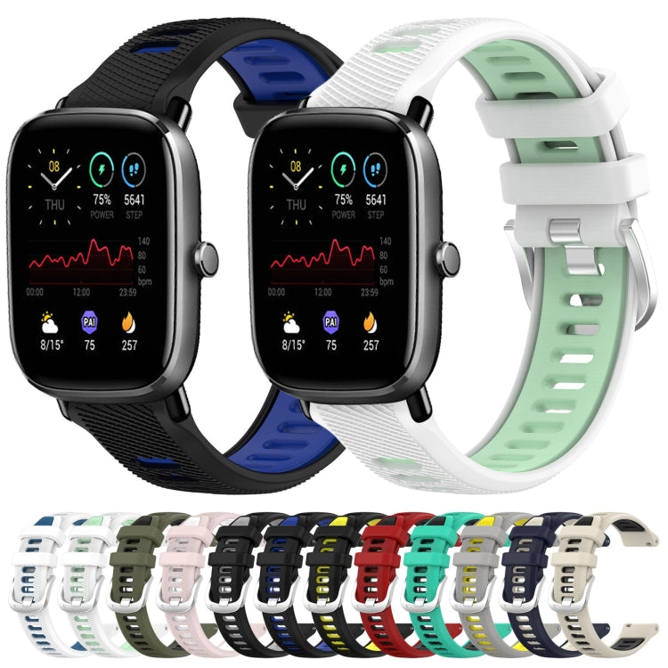For Amazfit GTS 4 20mm Cross Texture Two Color Silicone Steel Buckle Watch Band(White+Teal)