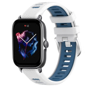 For Amazfit GTS 4 Mini 20mm Cross Texture Two Color Silicone Steel Buckle Watch Band(White+Blue)