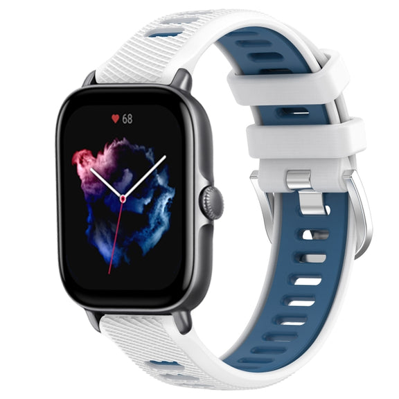 For Amazfit GTS 4 Mini 20mm Cross Texture Two Color Silicone Steel Buckle Watch Band(White+Blue)