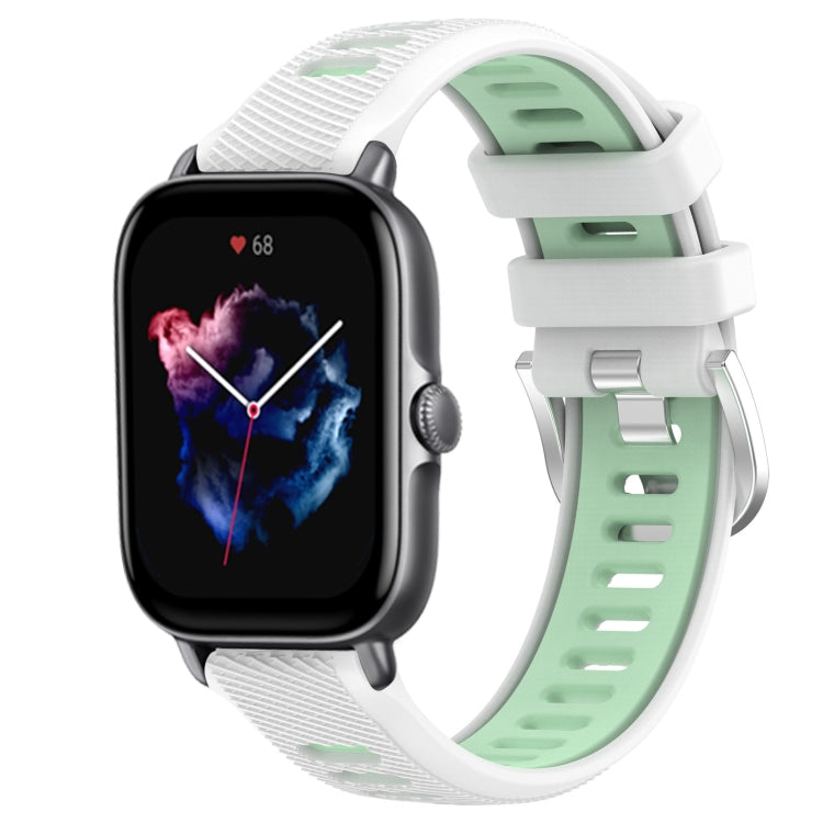 For Amazfit GTS 4 Mini 20mm Cross Texture Two Color Silicone Steel Buckle Watch Band(White+Teal)