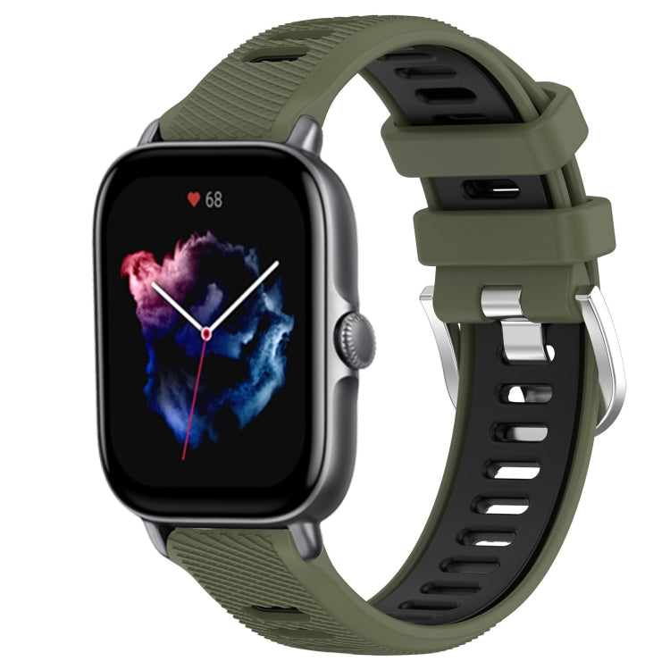 For Amazfit GTS 4 Mini 20mm Cross Texture Two Color Silicone Steel Buckle Watch Band(Army Green+Black) - Watch Bands by PMC TechLife | Online Shopping South Africa | PMC TechLife | Buy Now Pay Later Mobicred