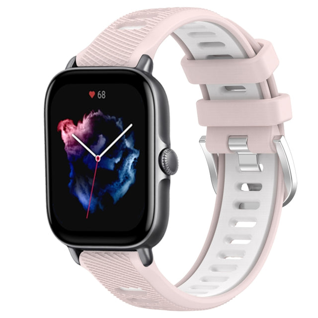 For Amazfit GTS 4 Mini 20mm Cross Texture Two Color Silicone Steel Buckle Watch Band(Pink+White)
