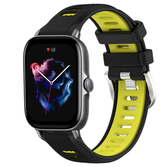 For Amazfit GTS 4 Mini 20mm Cross Texture Two Color Silicone Steel Buckle Watch Band(Black+Lime Green)