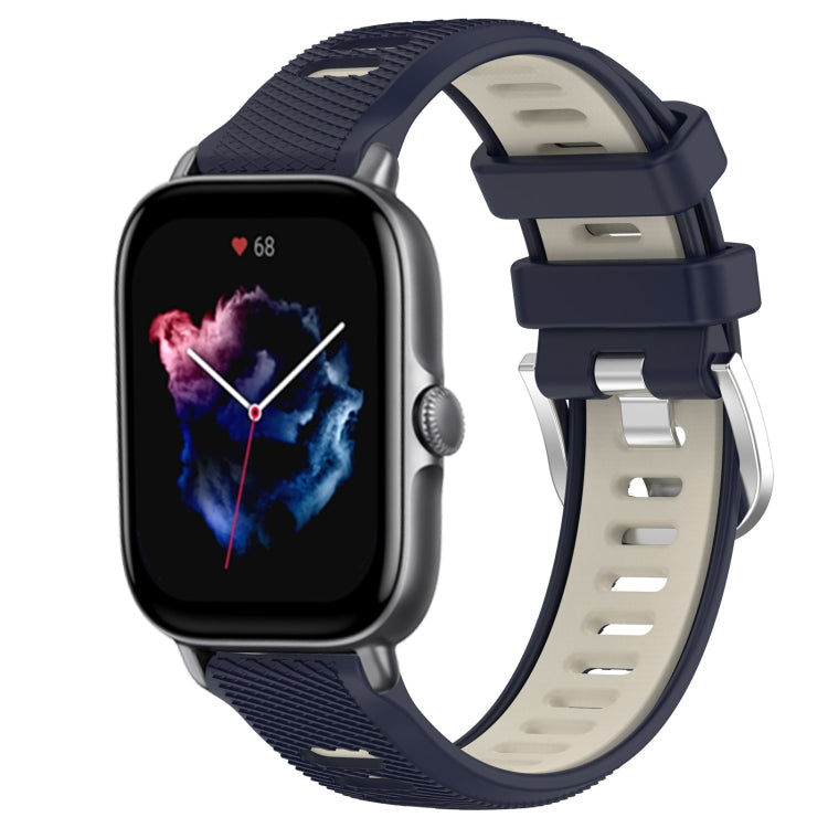 For Amazfit GTS 4 Mini 20mm Cross Texture Two Color Silicone Steel Buckle Watch Band(Midnight Blue + Starlight)