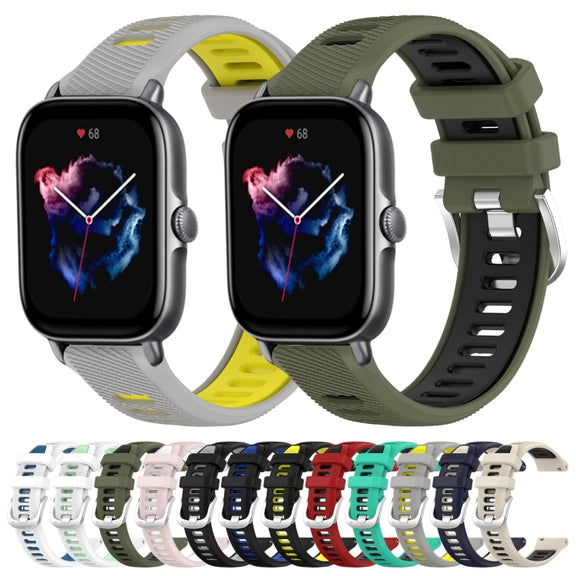 For Amazfit GTS 4 Mini 20mm Cross Texture Two Color Silicone Steel Buckle Watch Band(Black+Lime Green)