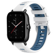 For Amazfit GTS 3 20mm Cross Texture Two Color Silicone Steel Buckle Watch Band(White+Blue)