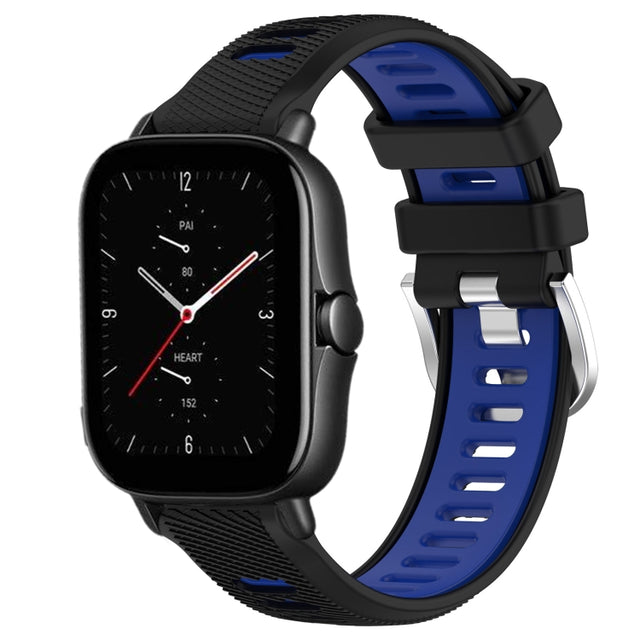 For Amazfit GTS 3 20mm Cross Texture Two Color Silicone Steel Buckle Watch Band(Black+Blue)