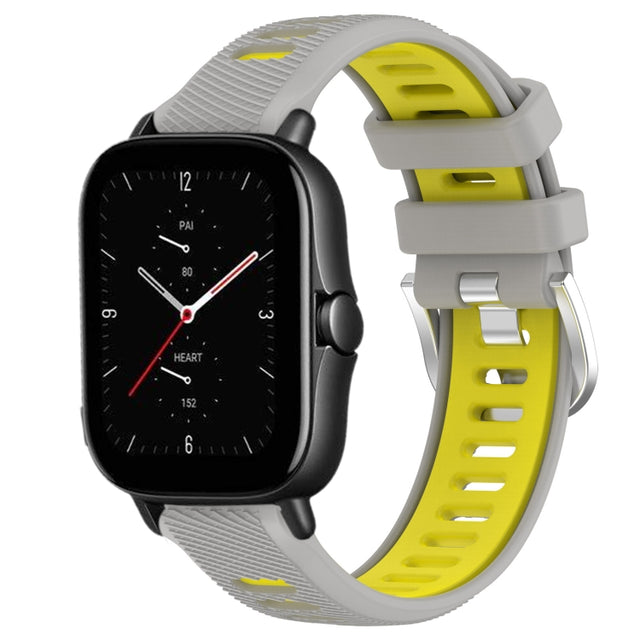 For Amazfit GTS 3 20mm Cross Texture Two Color Silicone Steel Buckle Watch Band(Grey+Yellow)