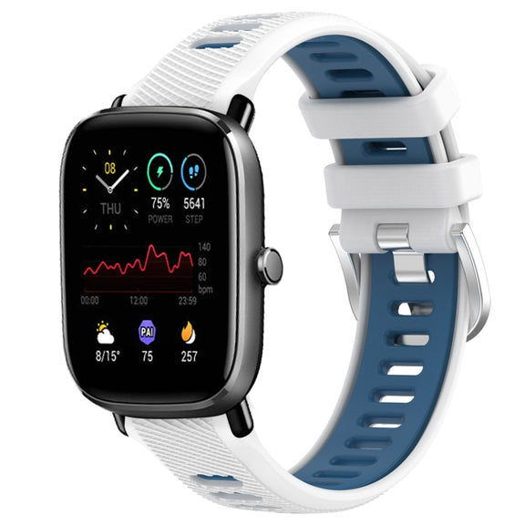 For Amazfit GTS 2E 20mm Cross Texture Two Color Silicone Steel Buckle Watch Band(White+Blue)