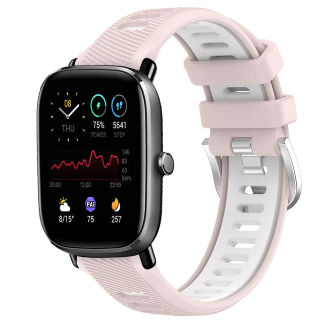 For Amazfit GTS 2E 20mm Cross Texture Two Color Silicone Steel Buckle Watch Band(Pink+White)