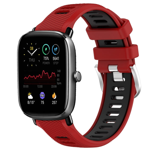 For Amazfit GTS 2E 20mm Cross Texture Two Color Silicone Steel Buckle Watch Band(Red+Black)