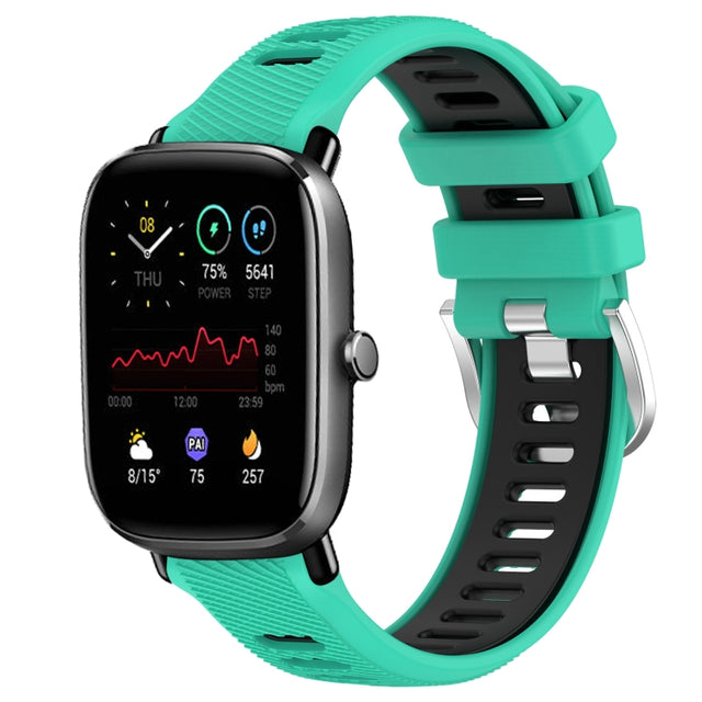 For Amazfit GTS 2E 20mm Cross Texture Two Color Silicone Steel Buckle Watch Band(Lake Blue+Black)