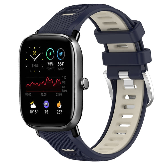 For Amazfit GTS 2E 20mm Cross Texture Two Color Silicone Steel Buckle Watch Band(Midnight Blue + Starlight)