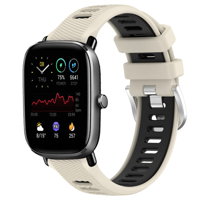 For Amazfit GTS 2E 20mm Cross Texture Two Color Silicone Steel Buckle Watch Band(Starlight+Black)