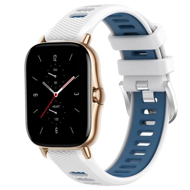 For Amazfit GTS 2 Mini 20mm Cross Texture Two Color Silicone Steel Buckle Watch Band(White+Blue)